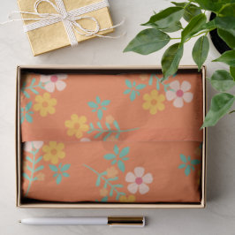 Papel De Seda Naranja retro Boho Daisy Bouquet Pattern