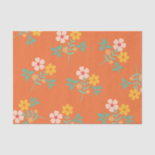 Papel De Seda Naranja retro Daisy Bouquet Pattern