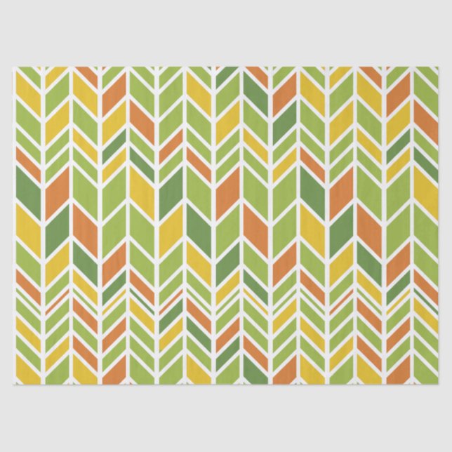 Papel De Seda Naranja Retro Zig-Zag y Chevron Verde (Anverso)