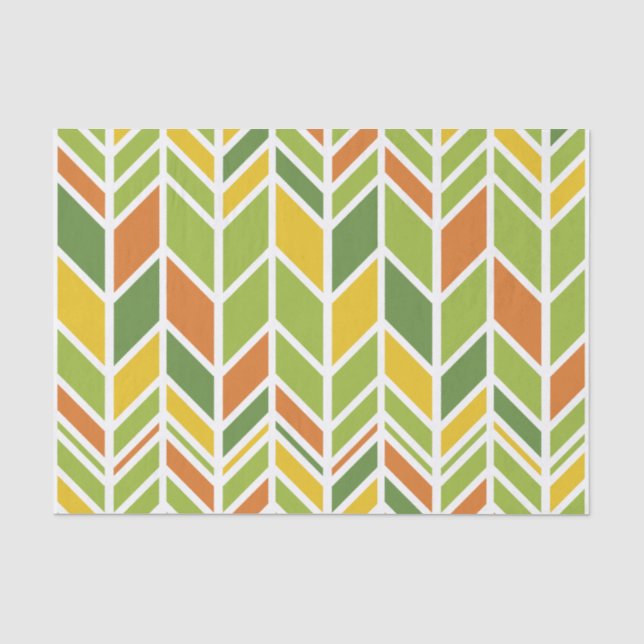 Papel De Seda Naranja Retro Zig-Zag y Chevron Verde (Anverso)