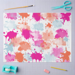 Papel De Seda Naranja Rosa Azul Salpicaduras De Pintura Moderna