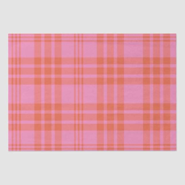 Papel De Seda Naranja Rosa Checkered Plaid Gingham (Anverso)