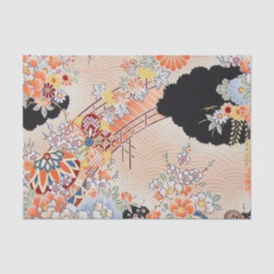 Papel De Seda Naranja rosa: Descomposición floral de Kimono Japo