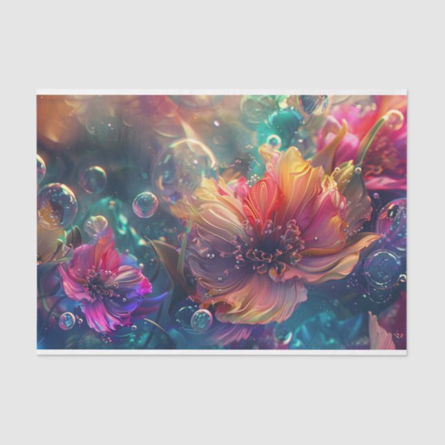 Papel De Seda Naranja Rosa Vibrante Decoración Floral Verde azul (Anverso)