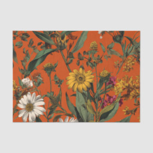 Papel De Seda Naranja Rústico Verde Floral Boho Vintage Audaz