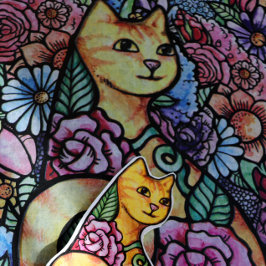 Papel De Seda Naranja Tabby Cat Flower Garden