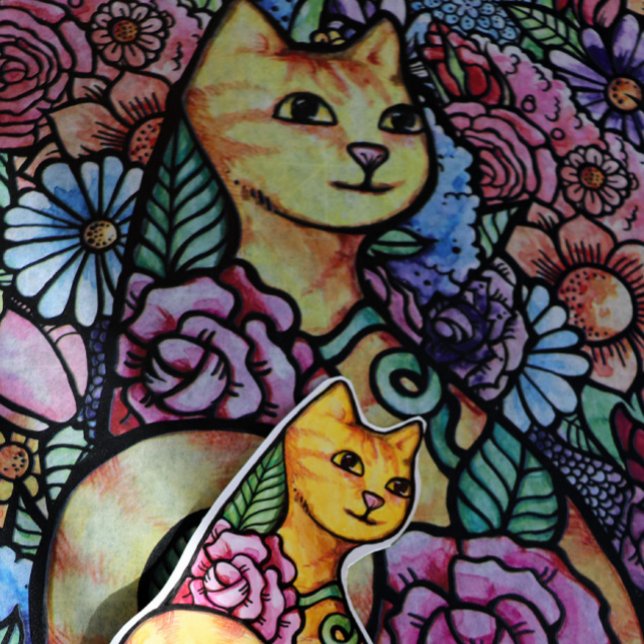 Papel De Seda Naranja Tabby Cat Flower Garden (Subido por el creador)