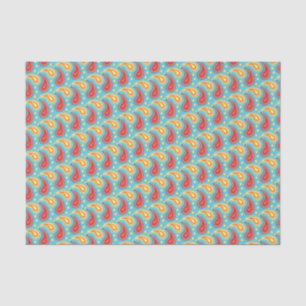 Papel De Seda Naranja Turquesa Oriental Patrón Paisley Persa