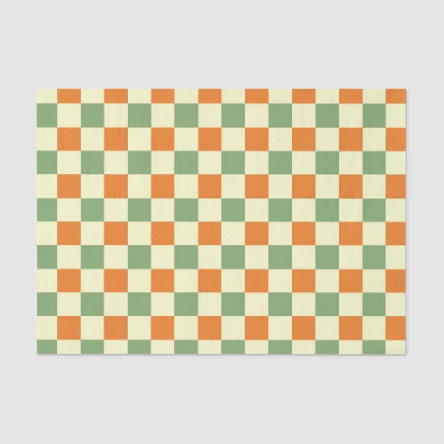 Papel De Seda Naranja Verde Brown Checkered Gingham Pattern (Anverso)