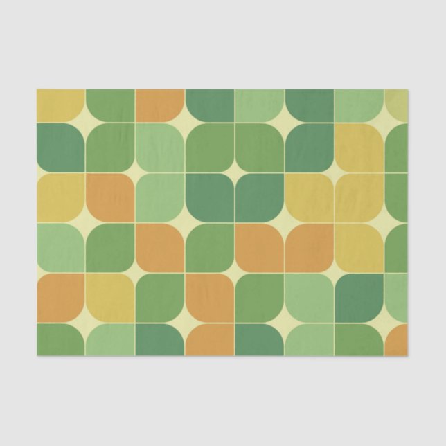 Papel De Seda Naranja verde de patrón abstracto de mediados de s (Anverso)