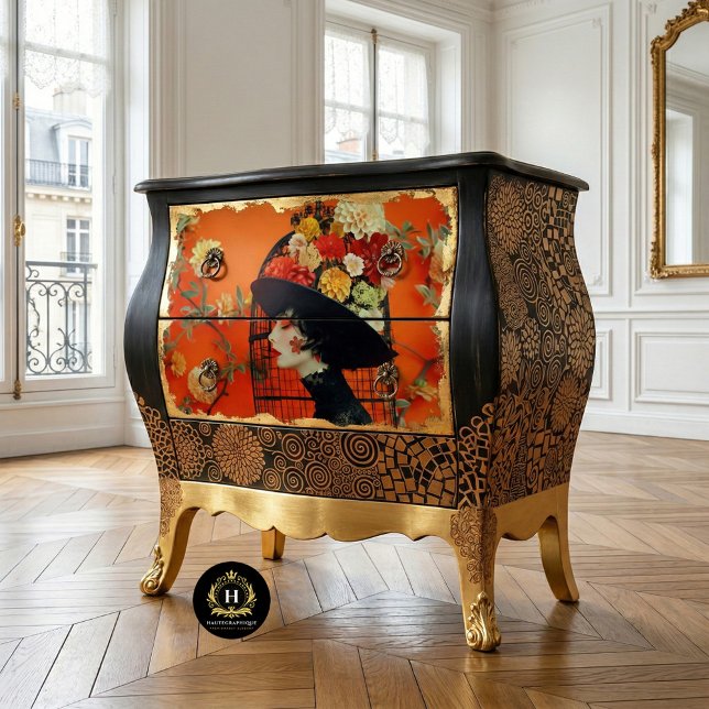 Papel De Seda Naranja vibrante Gorra de la jaula floral amarilla (Subido por el creador)