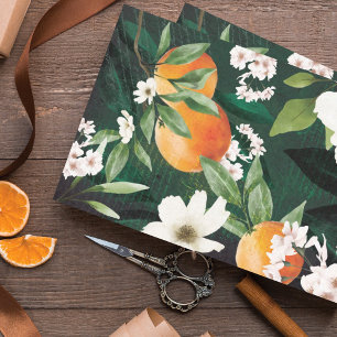 Papel De Seda Naranja Vintage Fruit Tree Orchard & Floral Blosso