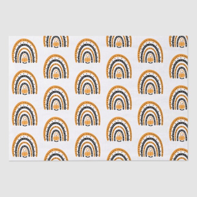Papel De Seda Naranja y arcoíris negras golpean Halloween blanco (Anverso)