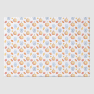Papel De Seda Naranja y azul clásico, hojas de otoño con calabaz