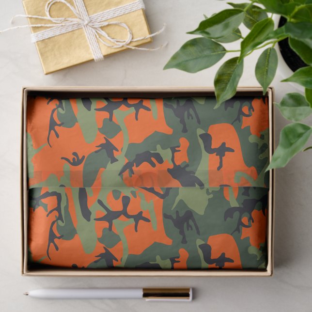 Papel De Seda Naranja y Camuflaje Verde, Ejército (Regalo )