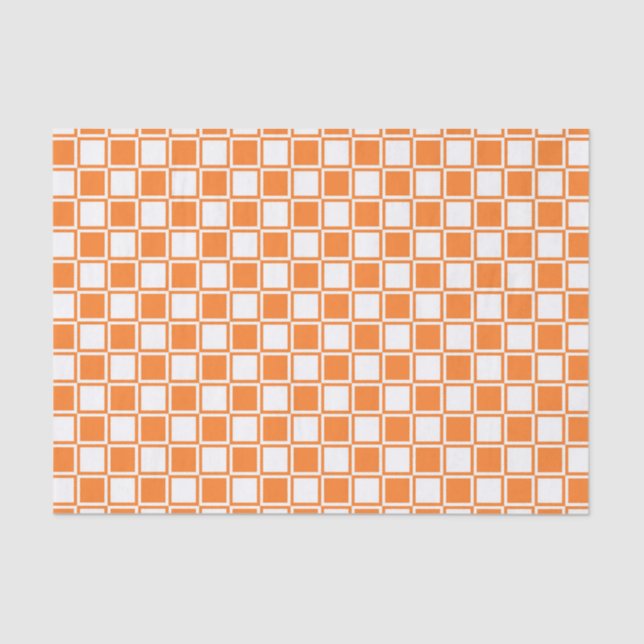 Papel De Seda Naranja y cuadrados resumidos blanco (Anverso)