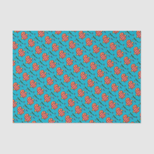 Papel De Seda Naranja y pescados tropicales púrpuras con los (Anverso)
