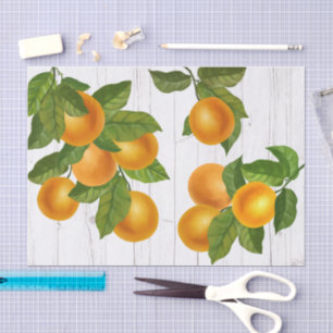 Papel De Seda Naranjas cítricas frescas acuarela rústica madera