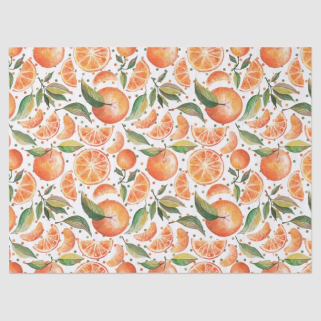 Papel De Seda Naranjas Cítricos Fruta Verde Sale Blanco (Anverso)
