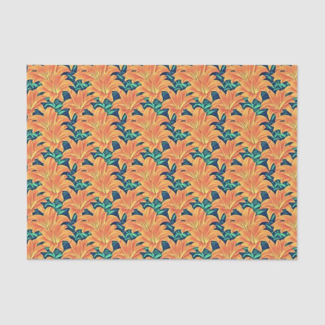 Papel De Seda Naranjas Day Lilis con hojas verdes (Anverso)