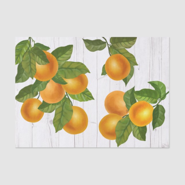 Papel De Seda Naranjas de cítricos frescos acuarela de madera bl (Anverso)
