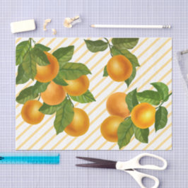 Papel De Seda Naranjas de cítricos frescos acuarela pinstripe pa