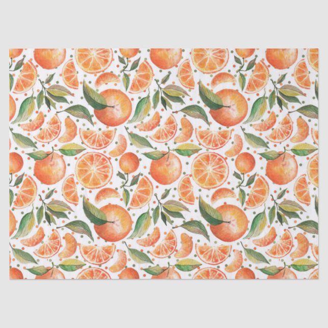 Papel De Seda Naranjas Frutas Cítricos Hojas Verdes Blancas (Anverso)