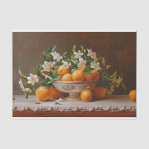 Papel De Seda Naranjas y Flores Pintura Bodegón Decoupage