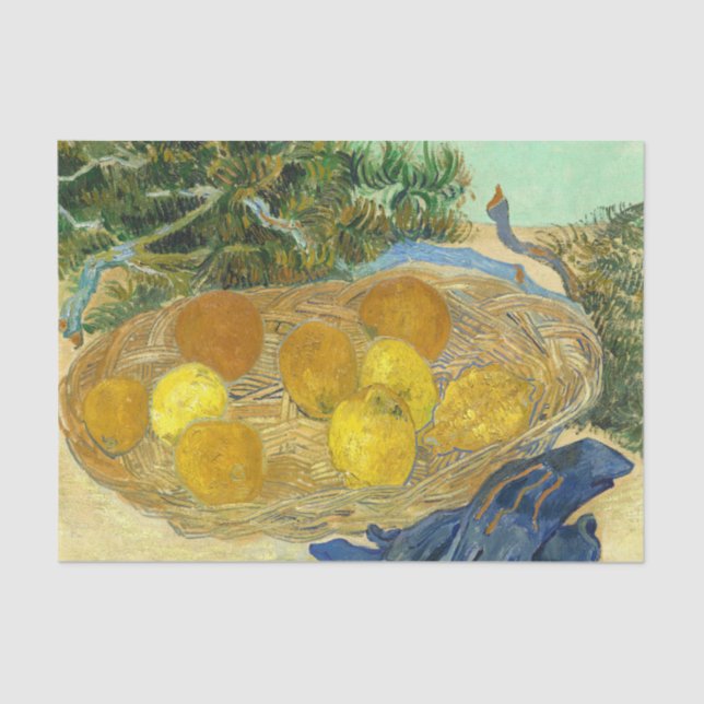 Papel De Seda Naranjas y Lemons con guantes azules de Van Gogh (Anverso)