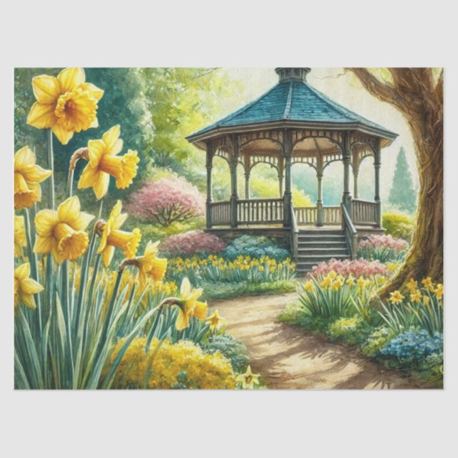 Papel De Seda Narcisos Amarillos en Primavera con Gazebo (Anverso)