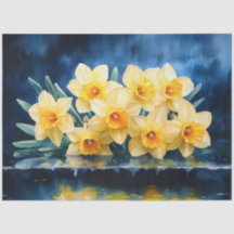 Narcisos Amarillos sobre Decoupage de Acuarela Azu