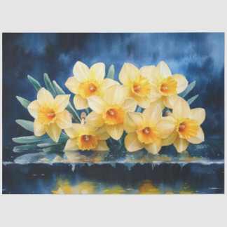Papel De Seda Narcisos Amarillos sobre Decoupage de Acuarela Azu