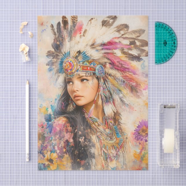 Papel De Seda Native American Woman Decoupage (Artesanía)