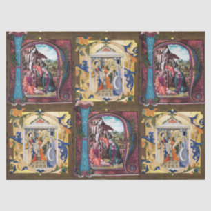 Papel De Seda NATIVIDAD ANTIGUA MONOGRAMA NAVIDADES PARCHES rosa