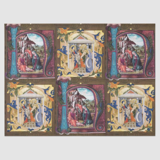 Papel De Seda NATIVIDAD ANTIGUA MONOGRAMA NAVIDADES PARCHES rosa (Anverso)