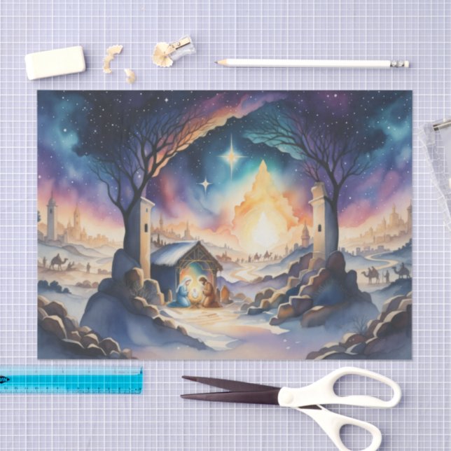 Papel De Seda Natividad de pintura acuarela (Artesanía)