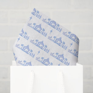 Papel De Seda Natividad Navidad Acuarela Azul