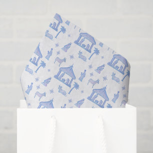 Papel De Seda Natividad Navidad en azul acuarela