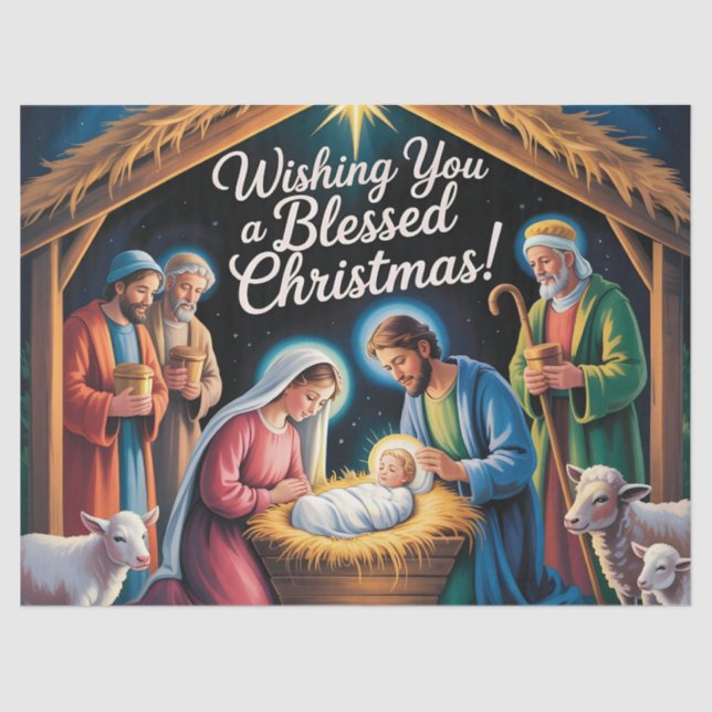 Papel De Seda Nativity Scene Christmas Greeting (Anverso)