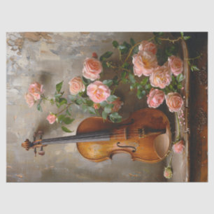 Papel De Seda Naturaleza muerta rústica con decoupage de violín 