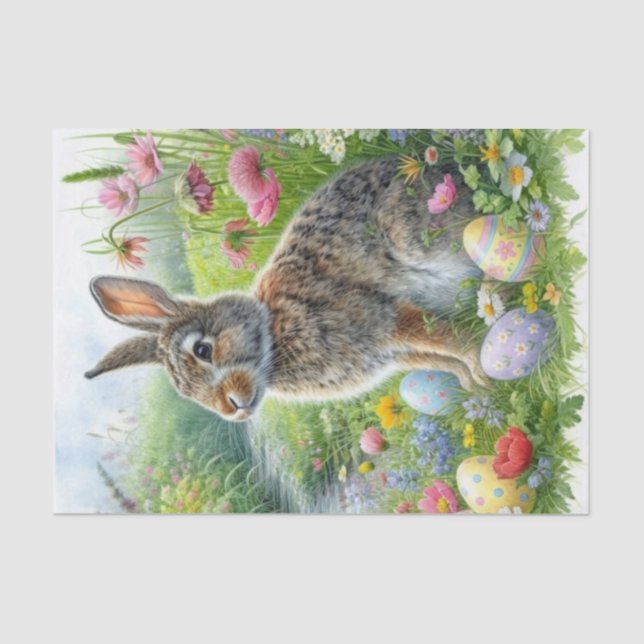 Papel De Seda Nature Inspired Easter Eggs and Rabbit  (Anverso)