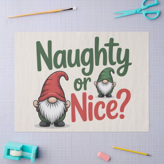 Papel De Seda Naughty or Nice Christmas Graphic: Cute Gnomes (Artesanía)