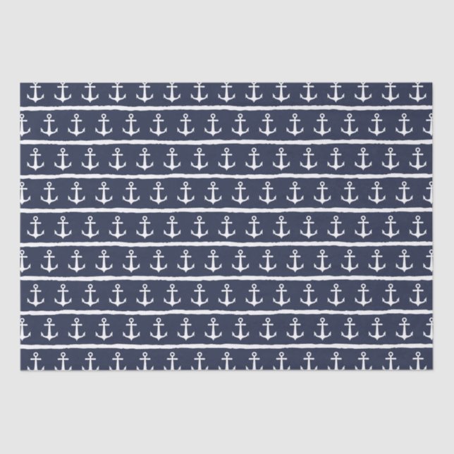 Papel De Seda Nautical Anchor Naval Azul Blanco (Anverso)