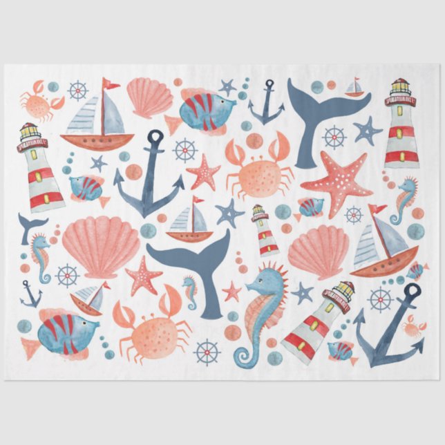 Papel De Seda Nautical Beach Anchor Sea Shells (Anverso)