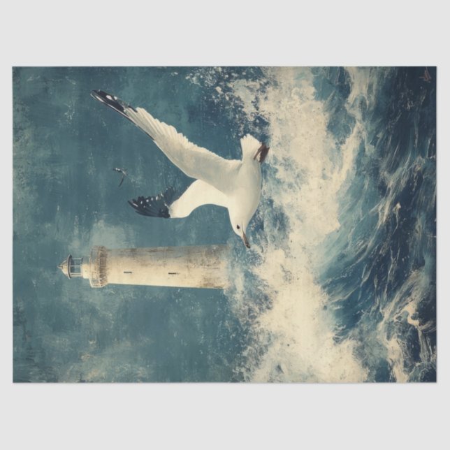 Papel De Seda Nautical Tissue Paper with Lighthouse and Seagull (Anverso)