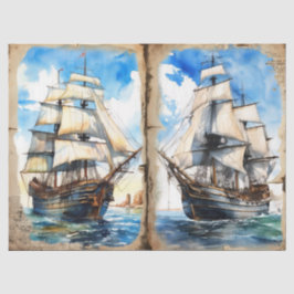 Papel De Seda Nautis Barco Oceánico en Acuarela