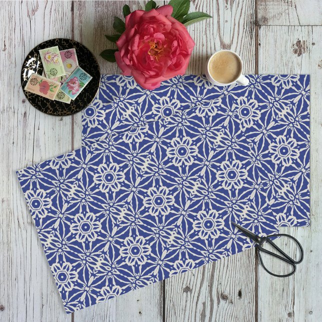 Papel De Seda Nave de flores estilo Batik azul oscuro / natural (Subido por el creador)