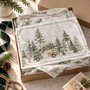 Papel De Seda Navidad Acuarela Bosque Perenne