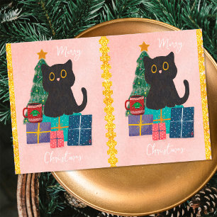 Papel De Seda Navidad Alegre Festiva Gato Negro Mono Café Rosa
