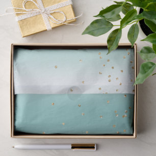 Papel De Seda Navidad Aqua Minta Dorado Purpurina Puntos